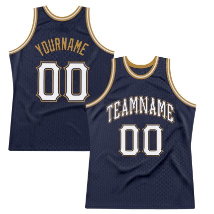Custom Name and Number Personalized Authentic Basketball Jersey - Navy White Old Gold Throwback Style Personalized Navy White-Old