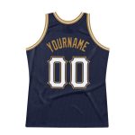 Custom Name and Number Personalized Authentic Basketball Jersey - Navy White Old Gold Throwback Style Personalized Navy White-Old
