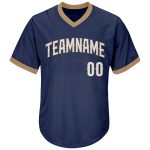Custom Name Number Baseball Jersey Shirt - Personalized Navy White Old Gold Authentic Throwback Rib-Knit Design Personalized