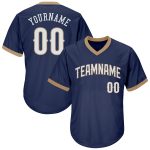 Custom Name Number Baseball Jersey Shirt - Personalized Navy White Old Gold Authentic Throwback Rib-Knit Design Personalized