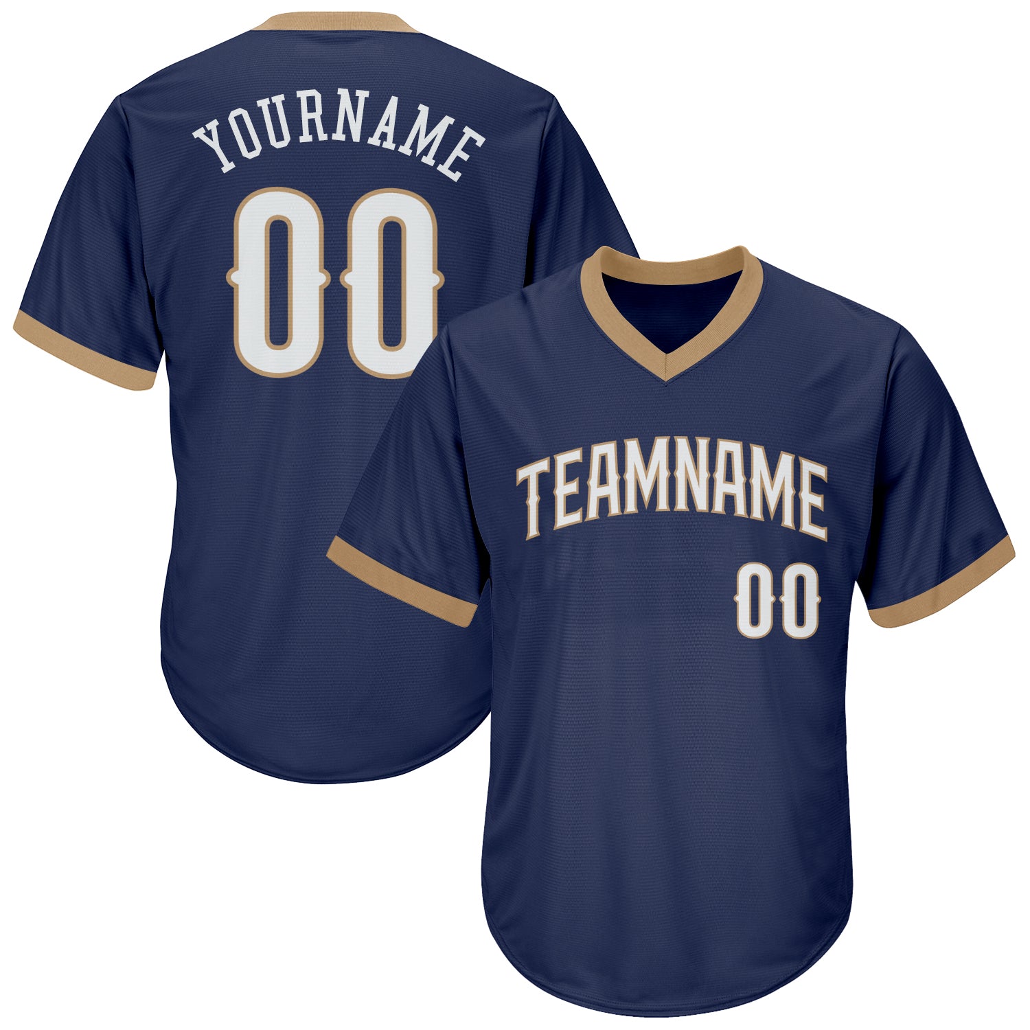 Custom Name Number Baseball Jersey Shirt - Personalized Navy White Old Gold Authentic Throwback Rib-Knit Design Personalized