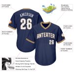 Custom Name Number Baseball Jersey Shirt - Personalized Navy White Old Gold Authentic Throwback Rib-Knit Design Personalized