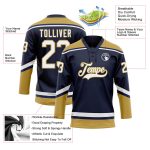 Custom Hockey Jersey with Personalized Name and Number in Navy White and Old Gold Lace - Team Spirit Wear Personalized Navy