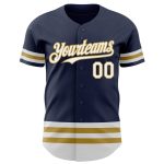 Personalized Custom Name Number Navy White Gold Line Authentic Baseball Jersey Personalized Navy White-Old Gold Line Authentic