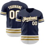 Personalized Custom Name Number Navy White Gold Line Authentic Baseball Jersey Personalized Navy White-Old Gold Line Authentic