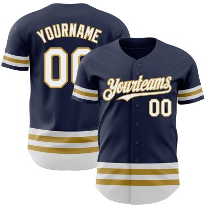 Personalized Custom Name Number Navy White Gold Line Authentic Baseball Jersey Personalized Navy White-Old Gold Line Authentic