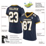 Customizable Navy and White Gold Mesh Football Jersey with Personalized Name and Number - Authentic Team Apparel Personalized