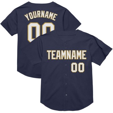 Personalized Throwback Baseball Jersey in Navy White and Old Gold Mesh Personalized Navy White-Old Gold Mesh Authentic Throwback