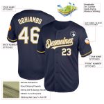 Custom Personalized Baseball Jersey - Navy White Gold Mesh, Authentic Throwback, Team Name and Number Personalized Navy White-Old
