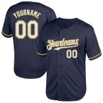 Custom Personalized Baseball Jersey - Navy White Gold Mesh, Authentic Throwback, Team Name and Number Personalized Navy White-Old