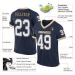 Custom Name Number Personalized Mesh Throwback Football Jersey - Navy White Old Gold Design Personalized Navy White-Old Gold