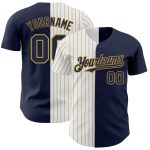 Personalized Split Fashion Baseball Jersey - Navy White Gold Pinstripe Authentic Personalized Navy White-Old Gold Pinstripe