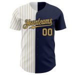 Custom Name and Number Personalized Baseball Jersey - Navy White Old Gold Pinstripe Authentic Split Style Personalized Navy