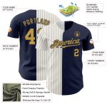 Custom Name and Number Personalized Baseball Jersey - Navy White Old Gold Pinstripe Authentic Split Style Personalized Navy
