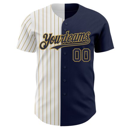 Personalized Split Fashion Baseball Jersey - Navy White Gold Pinstripe Authentic Personalized Navy White-Old Gold Pinstripe