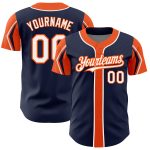 Custom Baseball Jersey Personalized with Name and Number, Navy White Orange Colors, Authentic Arm Shapes Personalized Navy