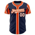 Custom Baseball Jersey Personalized with Name and Number, Navy White Orange Colors, Authentic Arm Shapes Personalized Navy