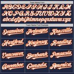Custom Baseball Jersey Personalized with Name and Number, Navy White Orange Colors, Authentic Arm Shapes Personalized Navy