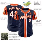 Custom Baseball Jersey Personalized with Name and Number, Navy White Orange Colors, Authentic Arm Shapes Personalized Navy