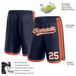 Custom Personalized Basketball Shorts Navy White-Orange with Team Name and Number - Authentic Sportswear Personalized Navy