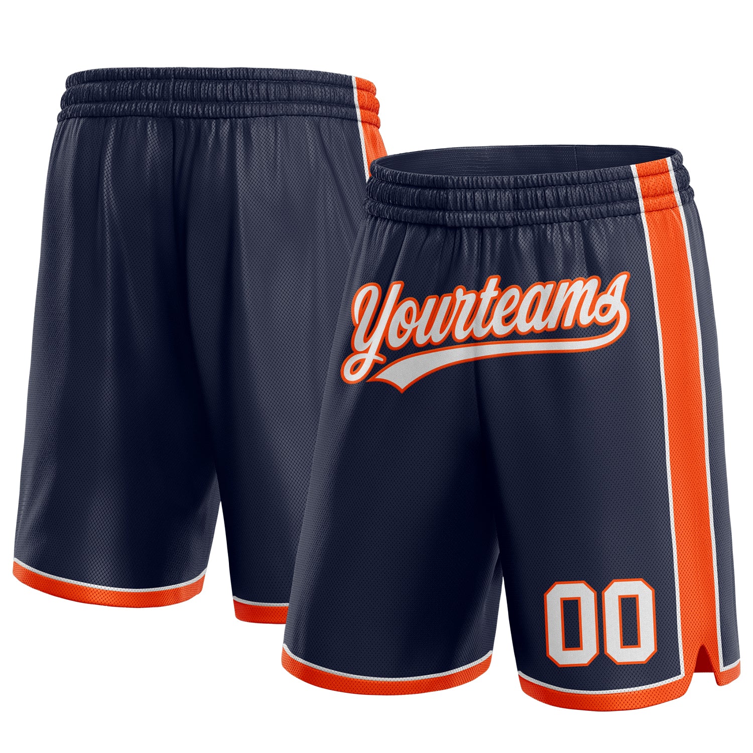 Custom Personalized Basketball Shorts Navy White-Orange with Team Name and Number - Authentic Sportswear Personalized Navy