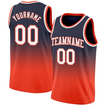 Custom Name and Number Basketball Jersey - Personalized Authentic Fade in Navy White-Orange Personalized Navy White-Orange