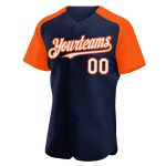 Custom Name and Number Baseball Jersey - Personalized Authentic Navy White-Orange Raglan Sleeves Personalized Navy White-Orange