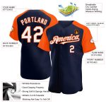 Custom Name and Number Baseball Jersey - Personalized Authentic Navy White-Orange Raglan Sleeves Personalized Navy White-Orange