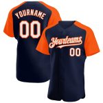 Custom Name and Number Baseball Jersey - Personalized Authentic Navy White-Orange Raglan Sleeves Personalized Navy White-Orange