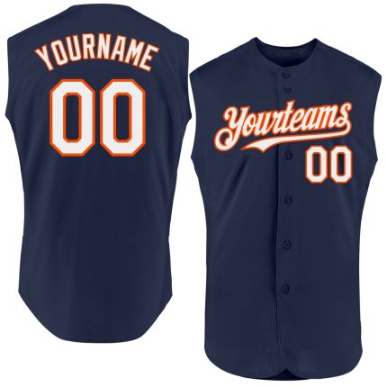 Personalized Authentic Baseball Jersey in Navy White-Orange - Sleeveless Design Personalized Navy White-Orange Authentic