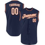 Custom Personalized Navy White-Orange Baseball Jersey with Team Name and Number - Authentic Sleeveless Design Personalized