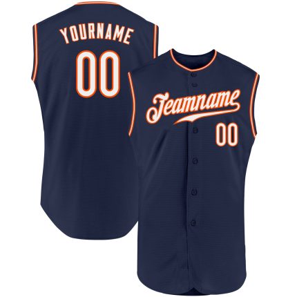 Custom Personalized Navy White-Orange Baseball Jersey with Team Name and Number - Authentic Sleeveless Design Personalized