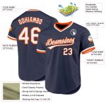 Custom Name and Number Authentic Throwback Baseball Jersey - Personalized Navy White Orange Team Jersey Personalized Navy