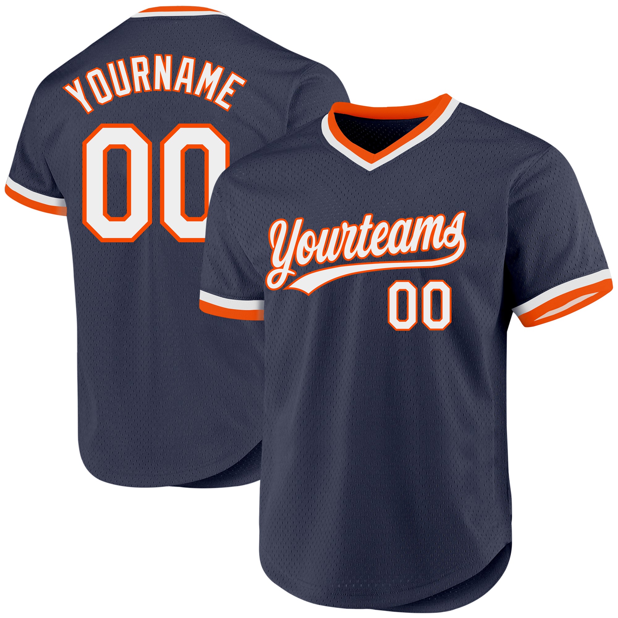 Custom Name and Number Authentic Throwback Baseball Jersey - Personalized Navy White Orange Team Jersey Personalized Navy