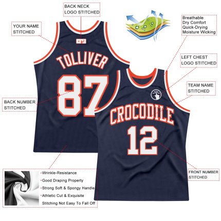 Personalized Navy Orange White Authentic Basketball Jersey - Throwback Style Personalized Navy White-Orange Authentic Throwback