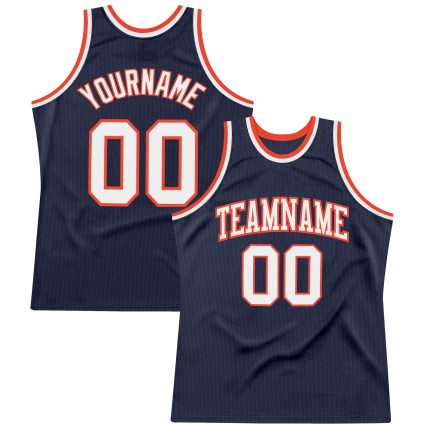 Personalized Navy Orange White Authentic Basketball Jersey - Throwback Style Personalized Navy White-Orange Authentic Throwback
