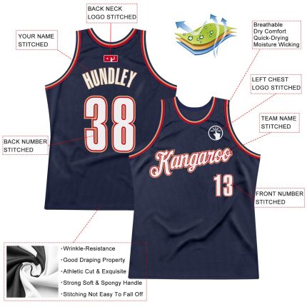 Personalized Custom Name & Number Navy White-Orange Basketball Jersey - Authentic Throwback Team Apparel Personalized Navy