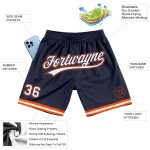 Custom Name Number Basketball Shorts - Personalized Authentic Throwback Navy White Orange Team Gear Personalized Navy White-Orange