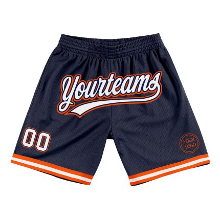 Custom Name Number Basketball Shorts - Personalized Authentic Throwback Navy White Orange Team Gear Personalized Navy White-Orange
