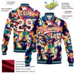 Custom Navy White Orange Colorful Wolf Bomber Jacket with Team Name and Number - 3D Pattern Varsity Full-Snap Letterman Style
