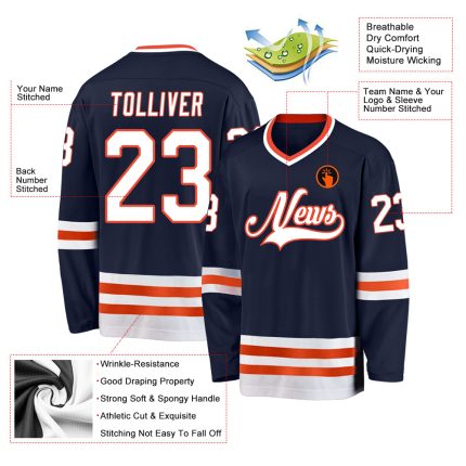 Customized Navy and White-Orange Hockey Jersey with Team Name and Number - Personalize Your Gear Personalized Navy White-Orange