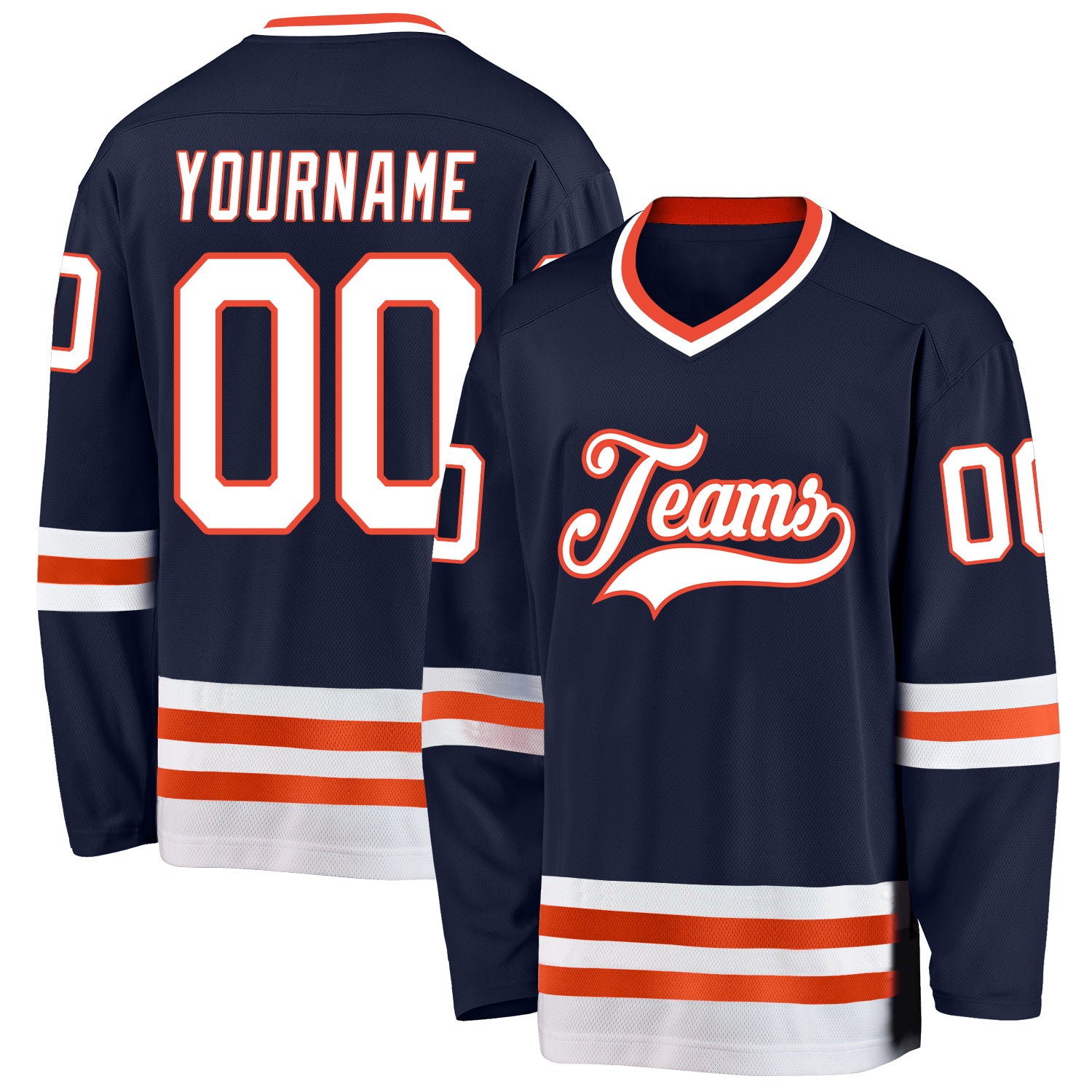 Customized Navy and White-Orange Hockey Jersey with Team Name and Number - Personalize Your Gear Personalized Navy White-Orange