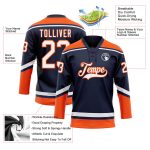 Custom Name and Number Navy Orange White Hockey Jersey - Personalized Lace Neck Team Jersey Personalized Navy White-Orange