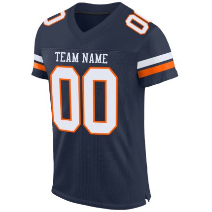 Personalized Authentic Football Jersey - Navy White-Orange Mesh Design Personalized Navy White-Orange Mesh Authentic Football