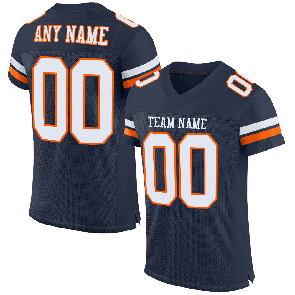 Personalized Authentic Football Jersey - Navy White-Orange Mesh Design Personalized Navy White-Orange Mesh Authentic Football