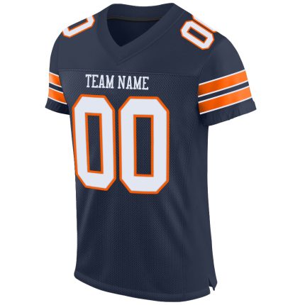 Custom Name and Number Personalized Football Jersey - Navy White-Orange Mesh Authentic Team Jersey Personalized Navy White-Orange