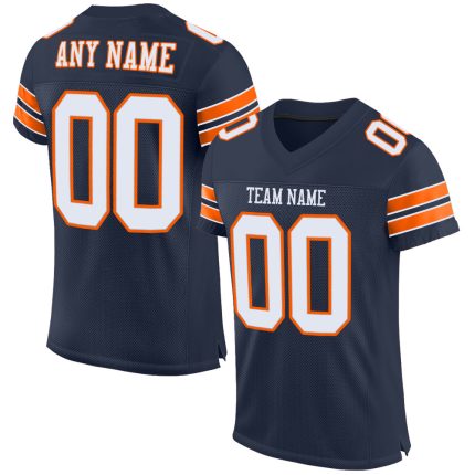 Custom Name and Number Personalized Football Jersey - Navy White-Orange Mesh Authentic Team Jersey Personalized Navy White-Orange