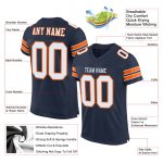 Custom Name and Number Personalized Football Jersey - Navy White-Orange Mesh Authentic Team Jersey Personalized Navy White-Orange