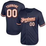 Personalized Authentic Throwback Baseball Jersey - Navy Blue with White and Orange Mesh Design Personalized Navy White-Orange