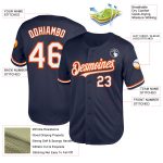 Personalized Authentic Throwback Baseball Jersey - Navy Blue with White and Orange Mesh Design Personalized Navy White-Orange
